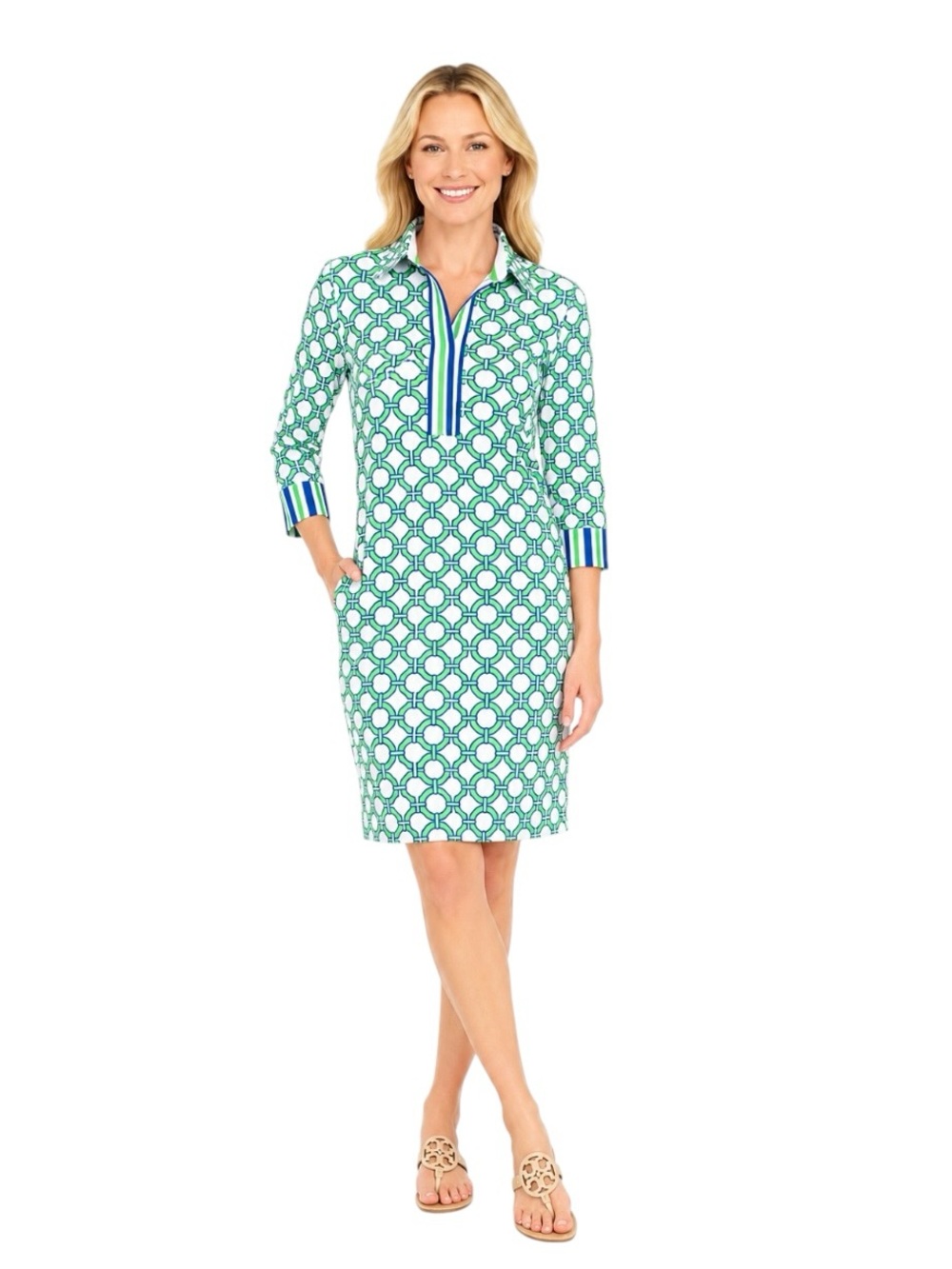 Gretchen Scott - Everywhere Dress Green/Blue Lifesaver Print Sz S